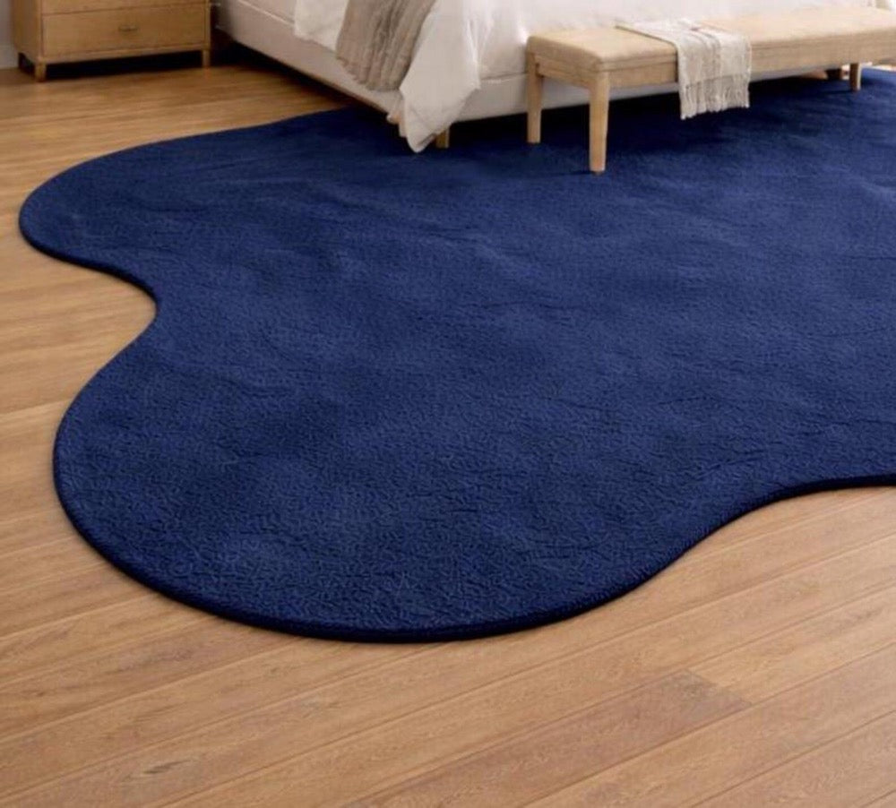 8x10 Navy Blue Organic Shape Rug, Hand Tufted Wool Area Rug, Modern Irregular Carpet, Contemporary Living Room Rug