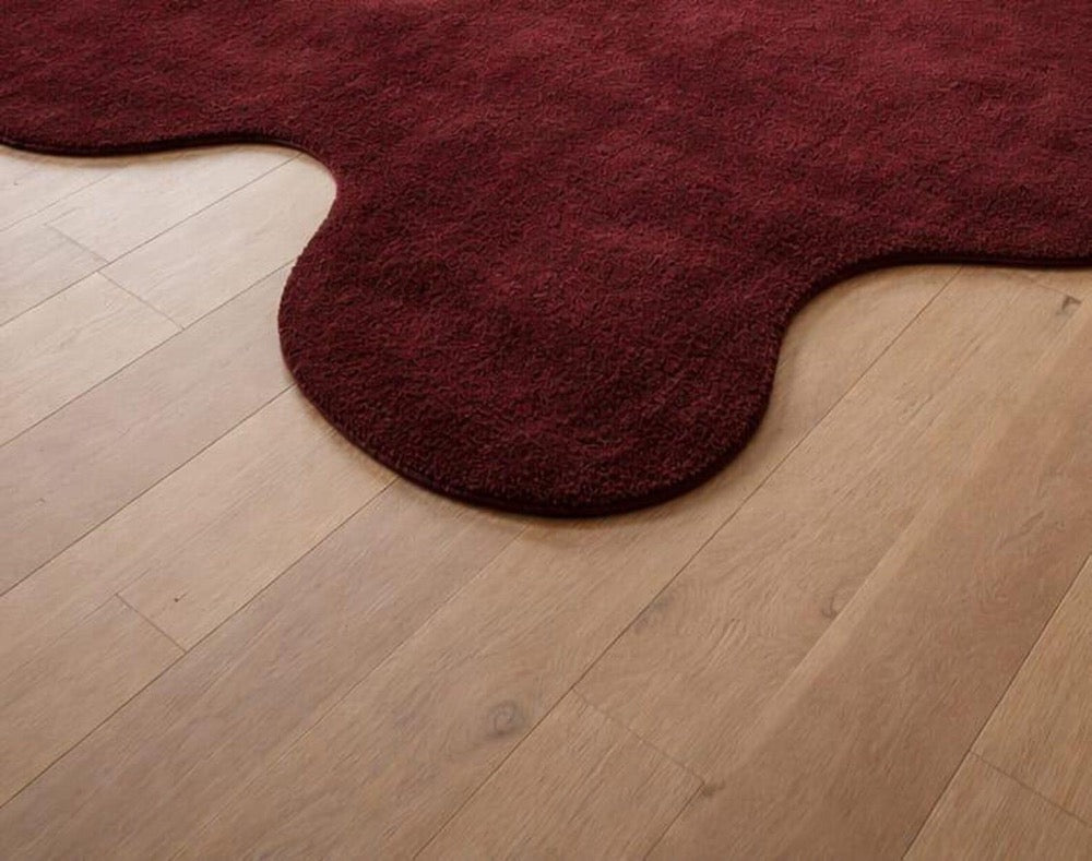 8x10 Irregular Shape Hand Tufted Wool Rug, Burgundy Red Organic Rug, Modern Abstract Area Rug, Statement Living Room Carpet.