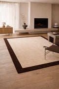 8x10 Minimalist Border Rug, Cream Brown Hand Tufted Wool Rug, Modern Neutral Area Rug, Living Room Carpet.