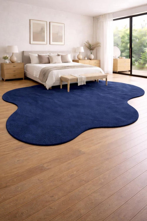 8x10 Navy Blue Organic Shape Rug, Hand Tufted Wool Area Rug, Modern Irregular Carpet, Contemporary Living Room Rug