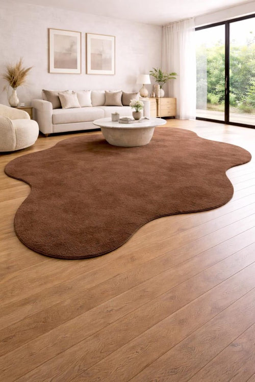 8x10 Brown Organic Shape Rug, Hand Tufted Wool Area Rug, Modern Irregular Carpet, Contemporary Living Room Rug