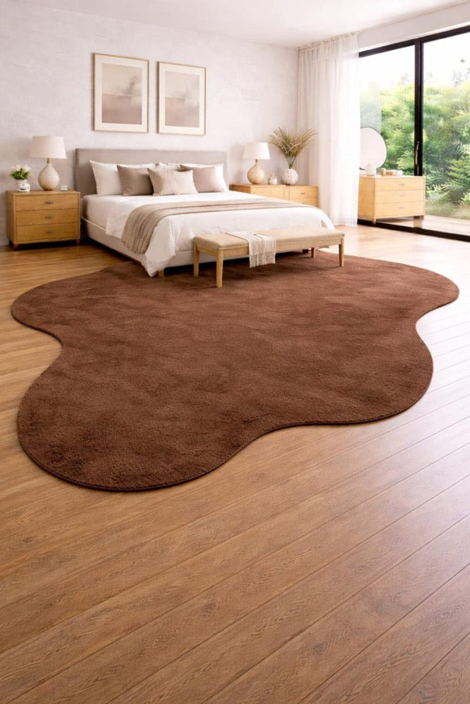 8x10 Brown Organic Shape Rug, Hand Tufted Wool Area Rug, Modern Irregular Carpet, Contemporary Living Room Rug