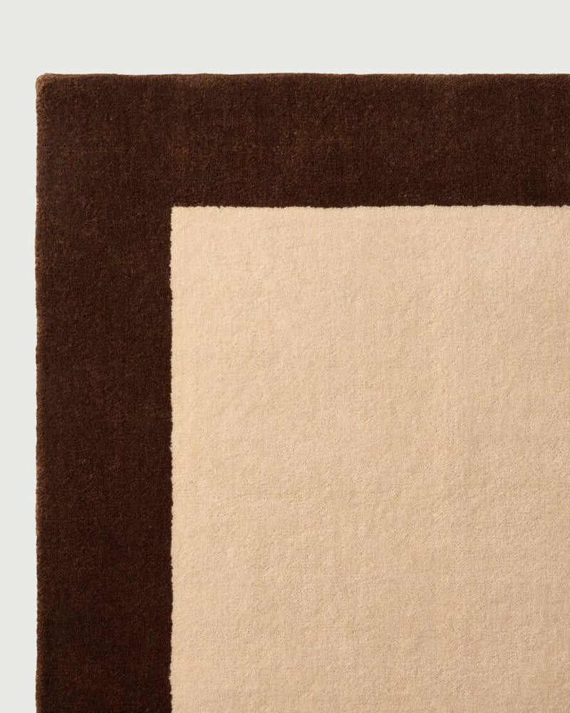 8x10 Minimalist Border Rug, Cream Brown Hand Tufted Wool Rug, Modern Neutral Area Rug, Living Room Carpet.
