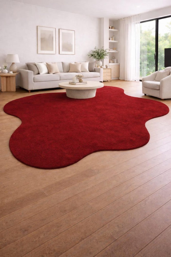 8x10 Red Organic Shape Rug, Hand Tufted Wool Area Rug, Modern Irregular Carpet, Contemporary Living Room Statement Rug