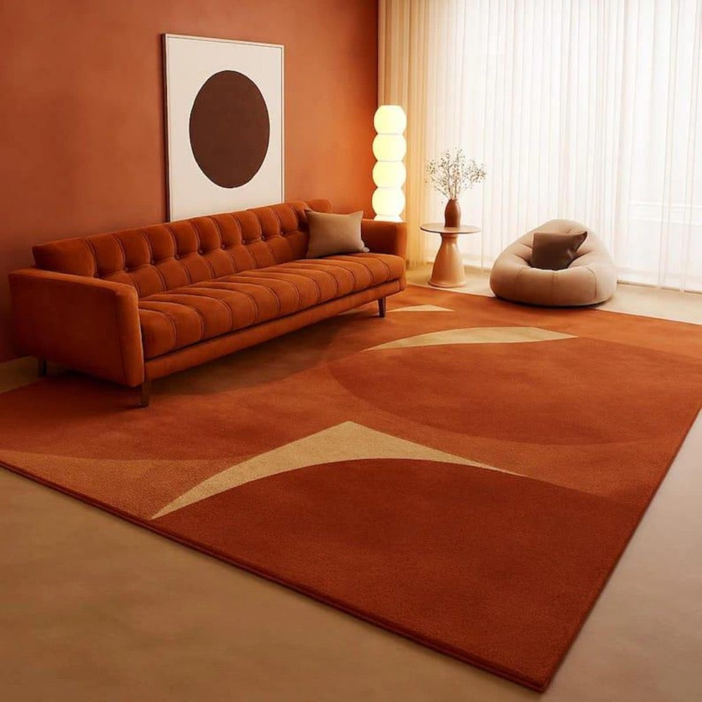 Burnt Orange Area Rug, Mid Century Modern Rug, Hand Tufted Wool Carpet, Abstract Geometric Rug, Contemporary Living Room Decor
