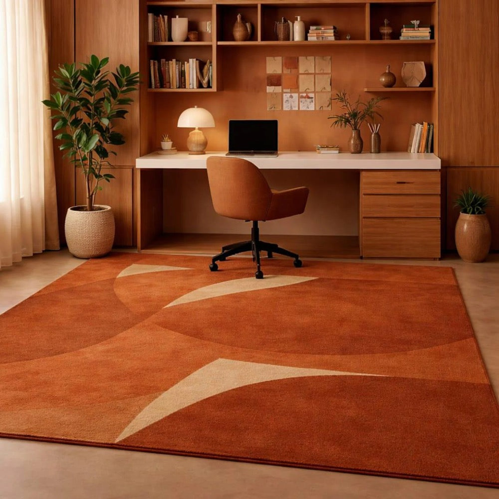 Burnt Orange Area Rug, Mid Century Modern Rug, Hand Tufted Wool Carpet, Abstract Geometric Rug, Contemporary Living Room Decor